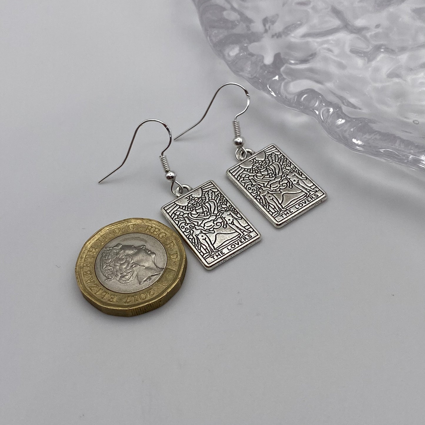 The Lovers Tarot Card Earrings Silver