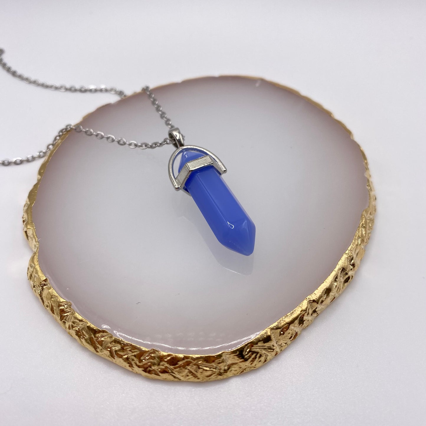 Blue Jade Crystal Pendant Necklace