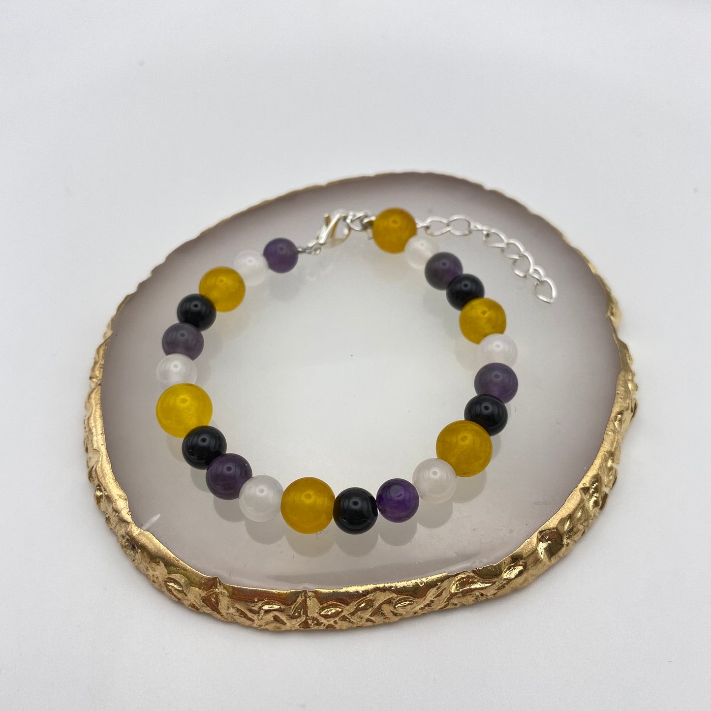 Round Yellow, White, Purple and Black Crystal Bracelet