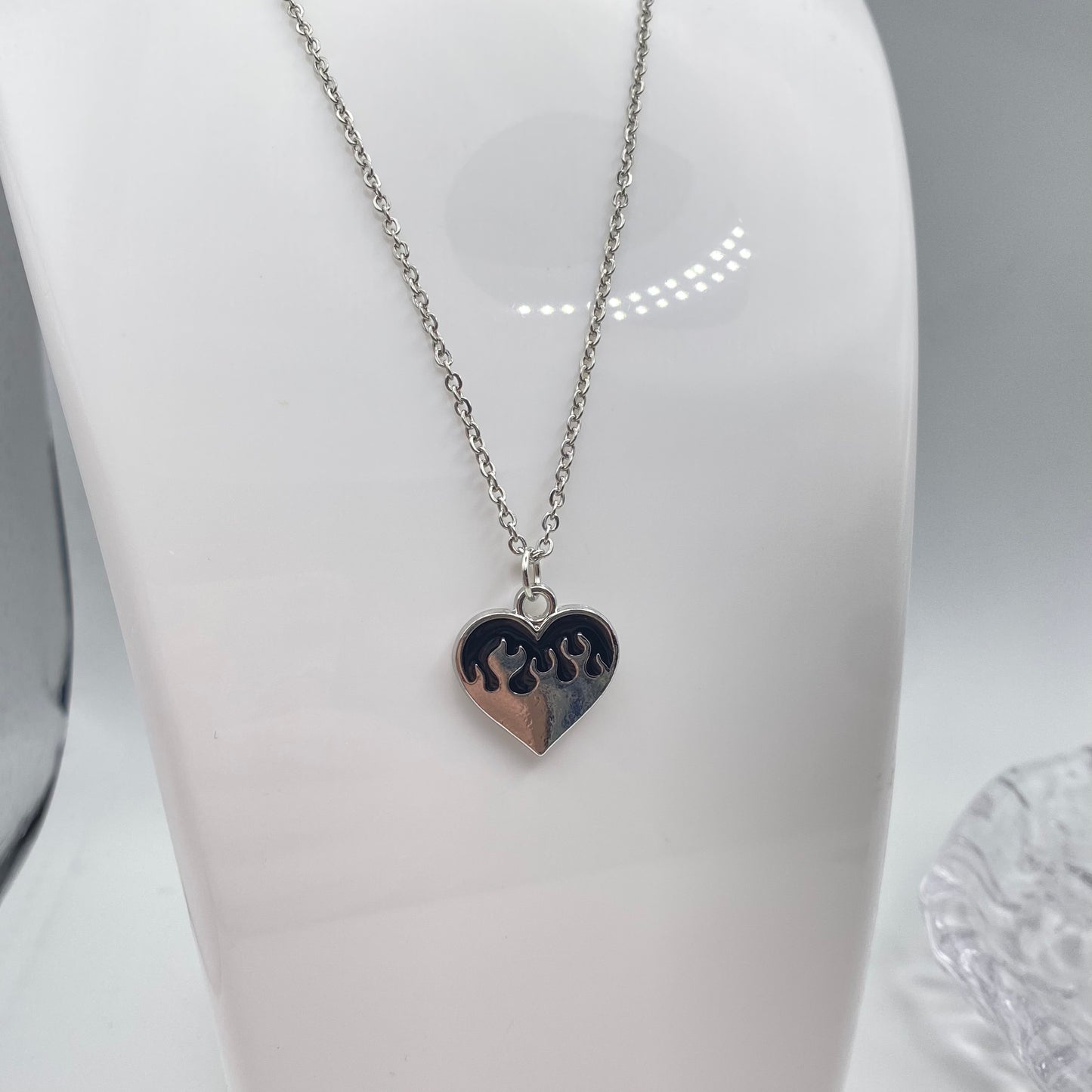 Black Flame Heart Necklace