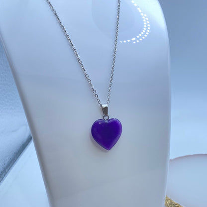 Purple Jade Heart Pendant Necklace