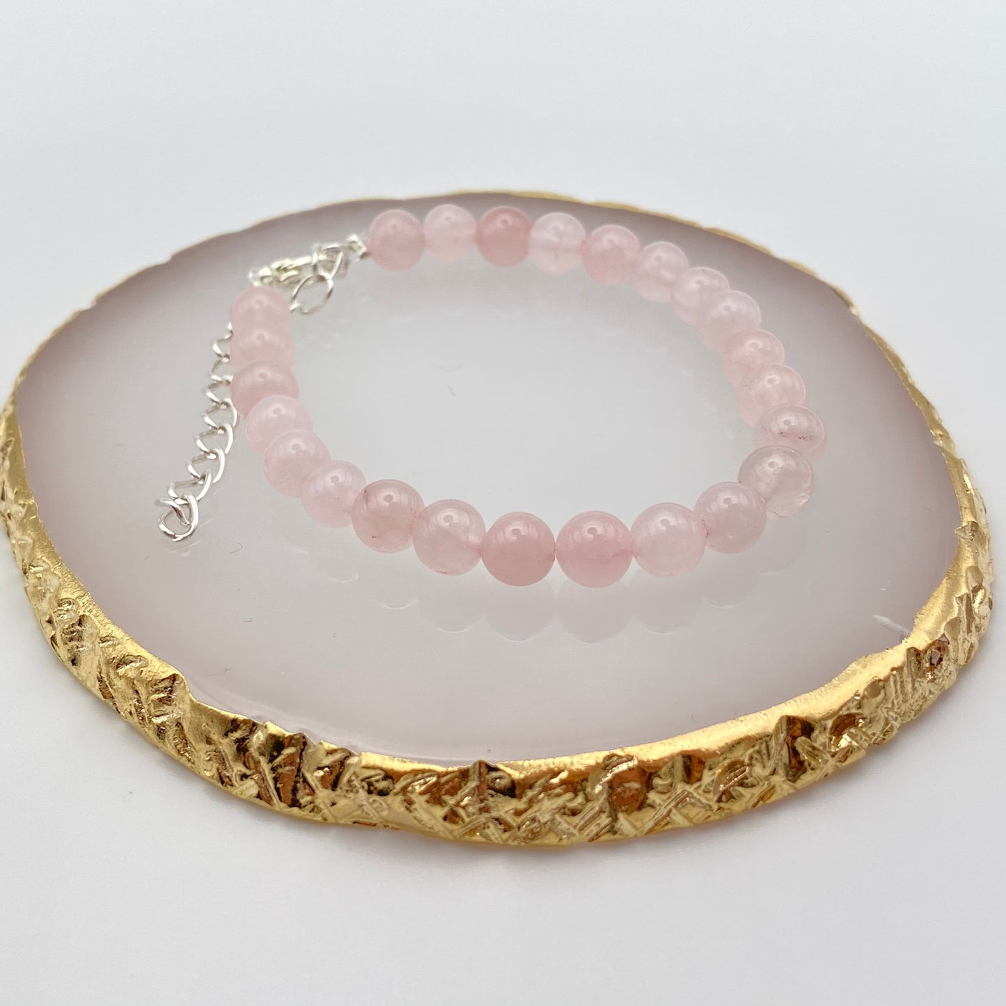 Round Rose Quartz Crystal Bracelet