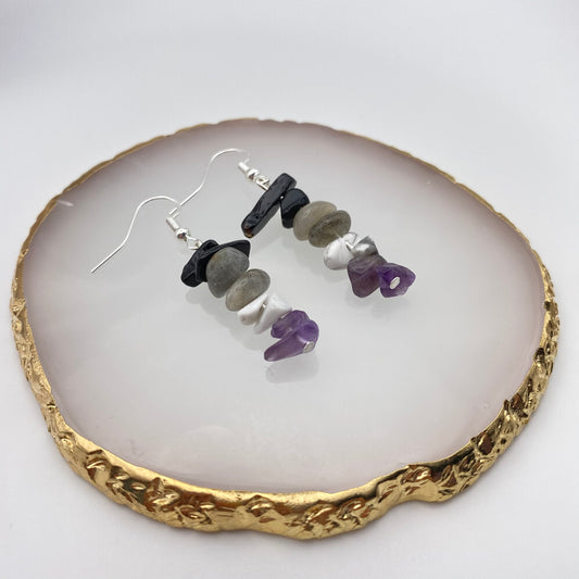 Black, Grey, White and Purple Crystal Earrings
