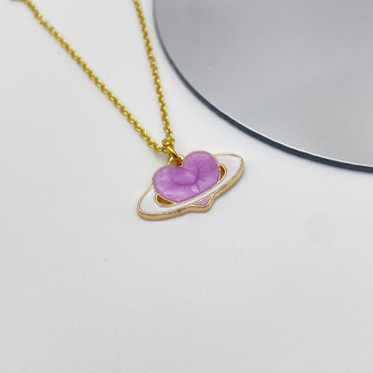 Gold Colourful Planet Heart Necklace