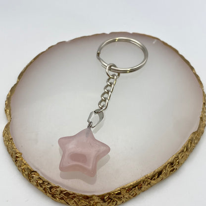 Rose Quartz Star Pendant Keyring