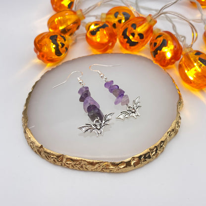 Bat Purple Crystal Earrings