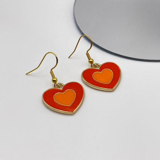 Groovy Orange Heart Burst Earrings