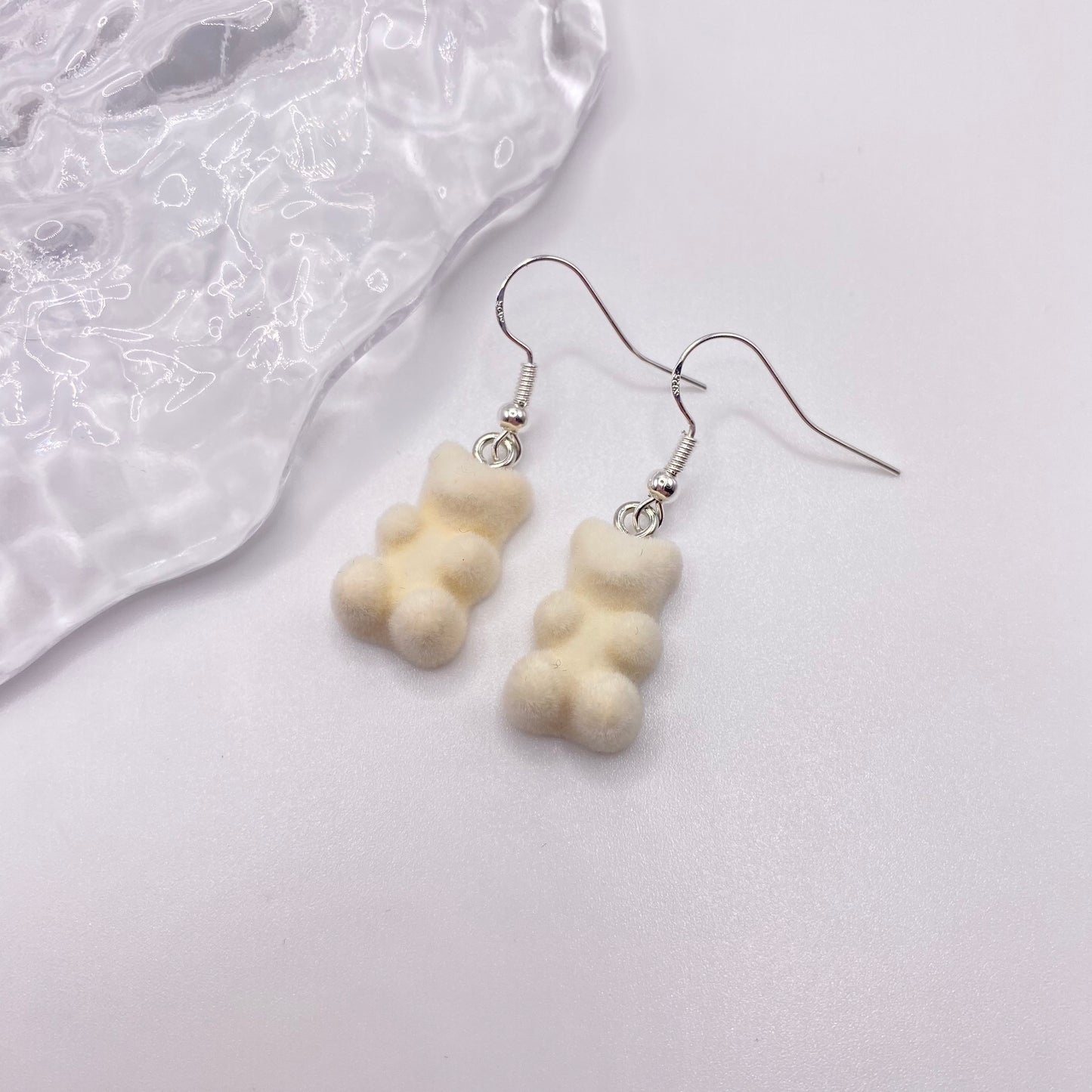 Fuzzy White Gummy Bear Earrings