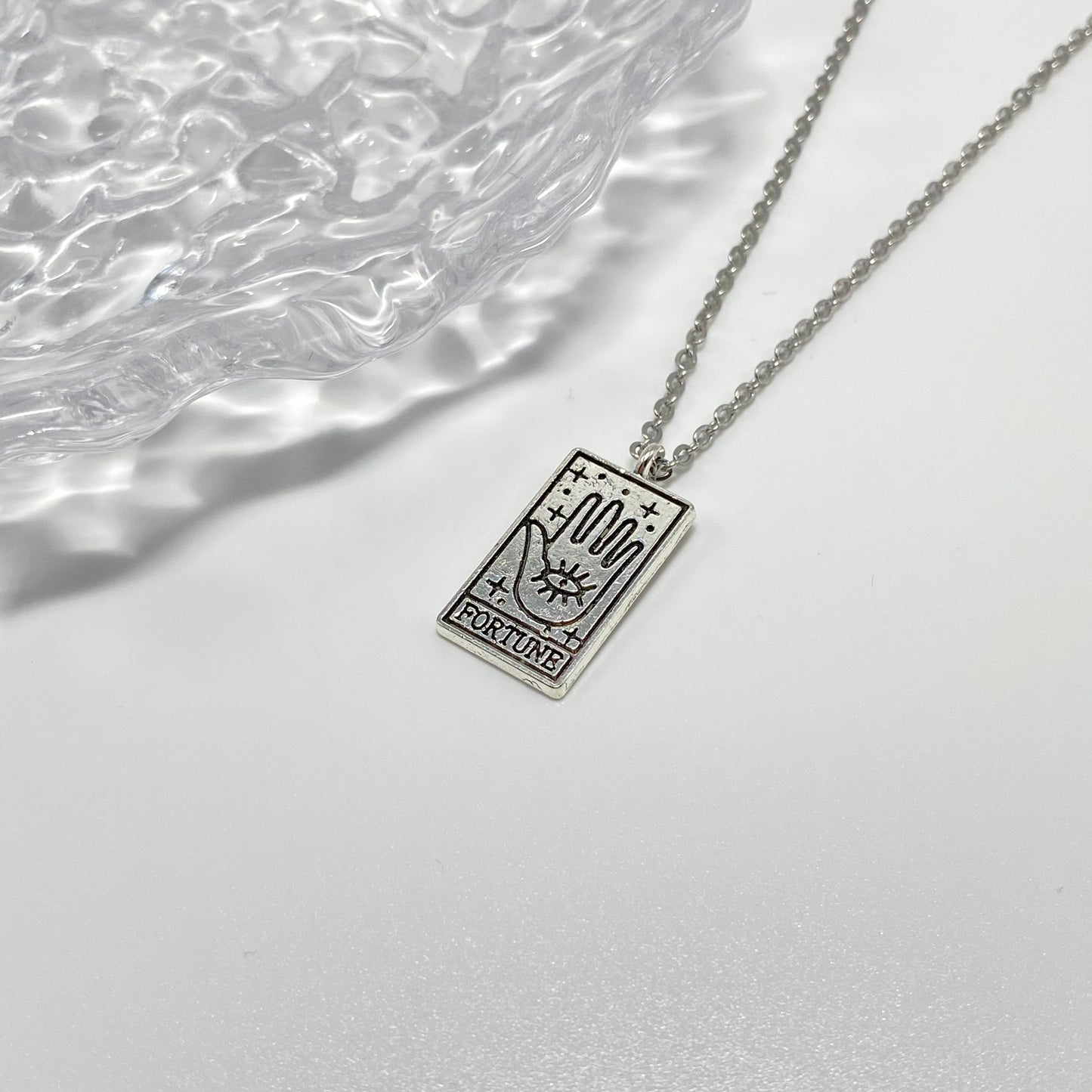 Fortune Tarot Card Necklace Silver