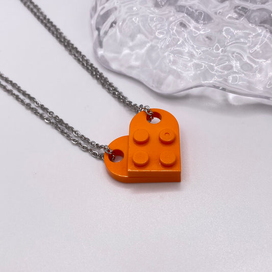 Orange Matching Lego Heart Necklace