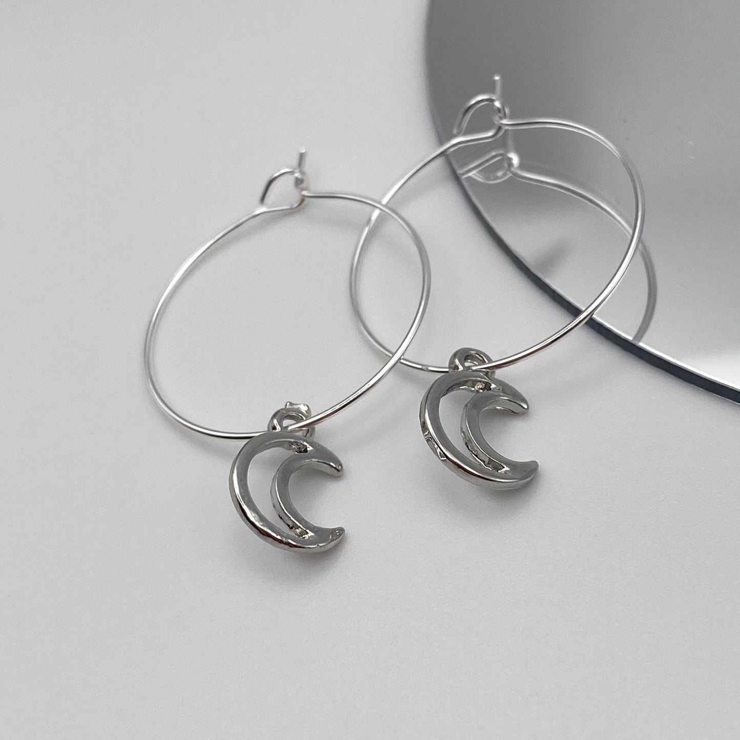Small Silver Moon Hoop Earrings