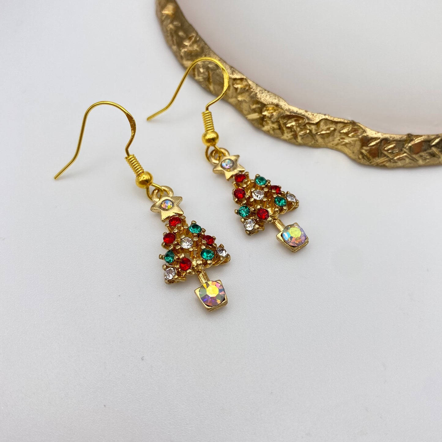 Gold Christmas Tree Earrings