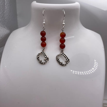 Vampire Teeth Red Round Crystal Earrings