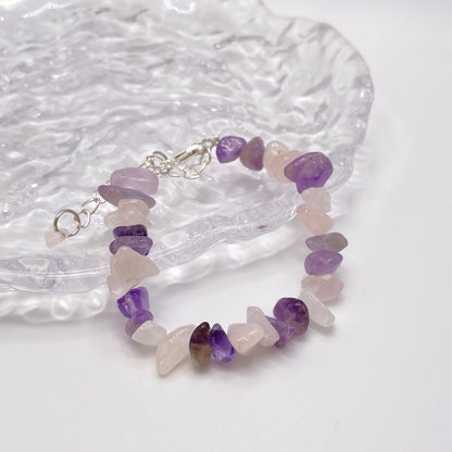 Rose Quartz and Amethyst Crystal Bracelet