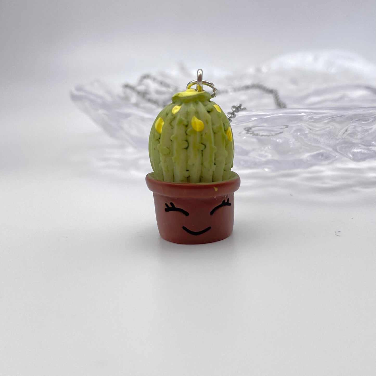 Yellow Flower Cactus Smiling Pot Necklace