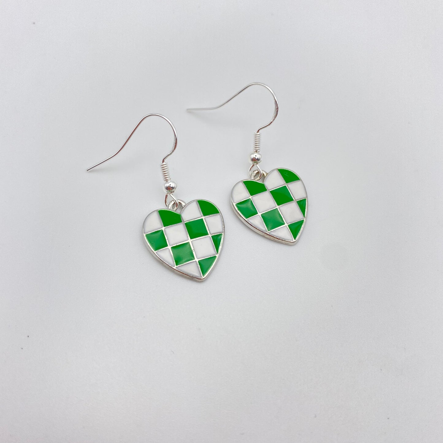 Silver Checkered Heart Earrings