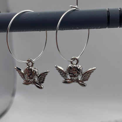 Silver Cherub Hoop Earrings