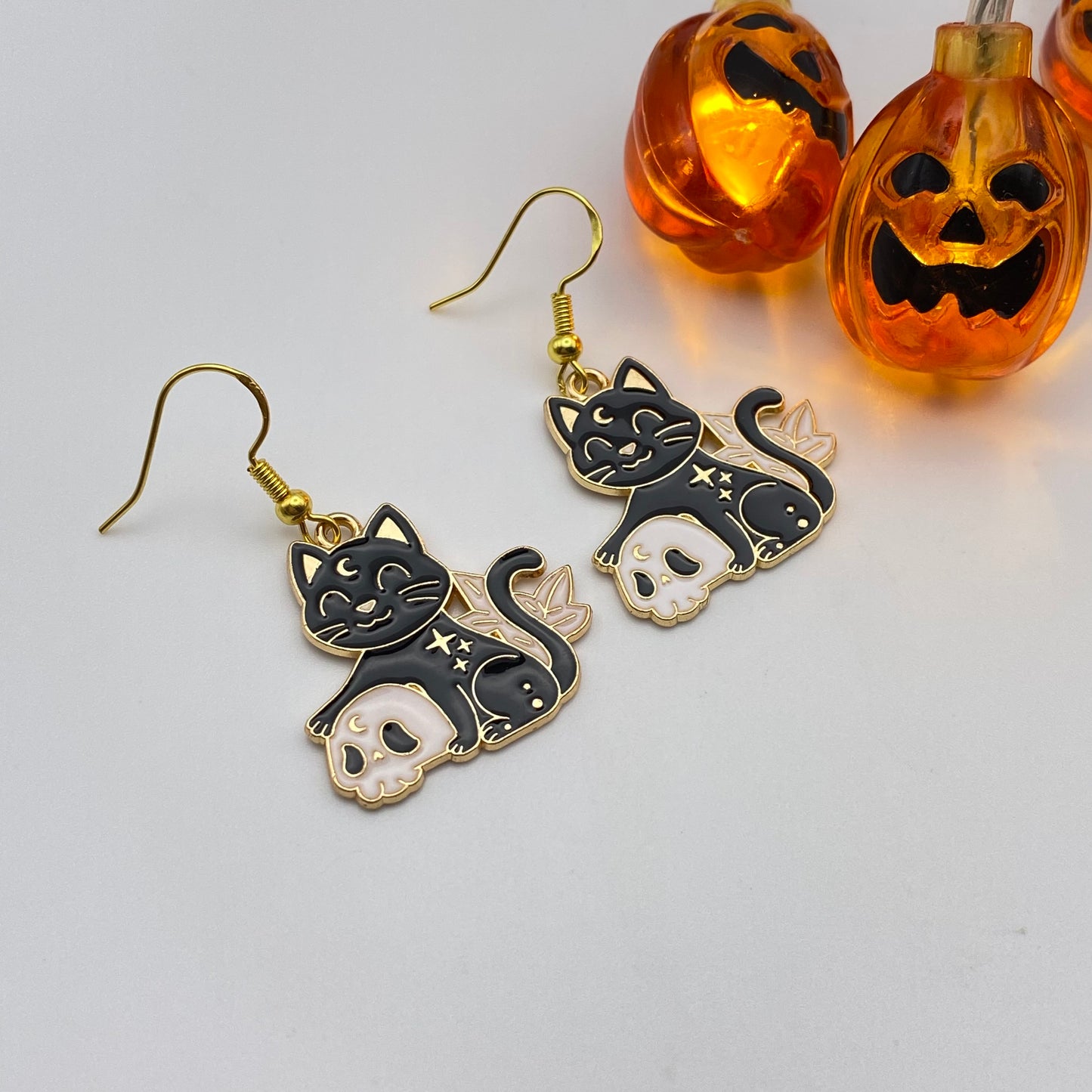 Skull Cat Gold Earrings