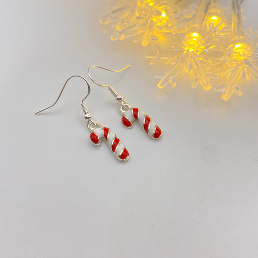 Small Red and White Candy Cane Earrings