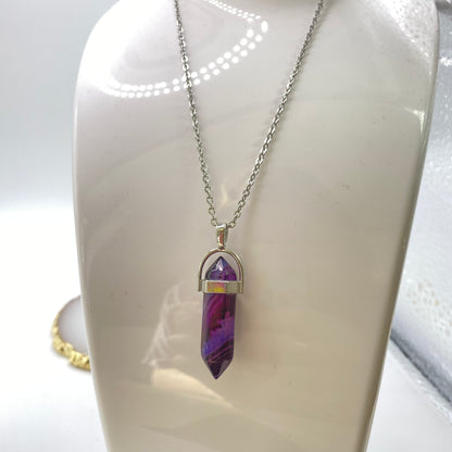 Purple Agate Crystal Pendant Necklace