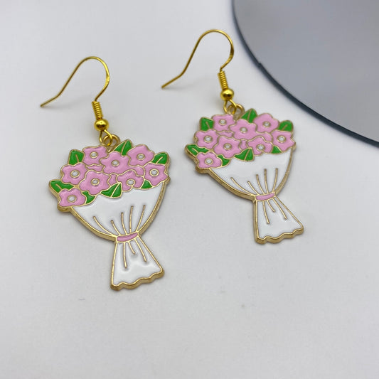 Pink Flower Bouquet Earrings
