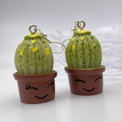 Yellow Flower Smiling Cactus Pot Earrings