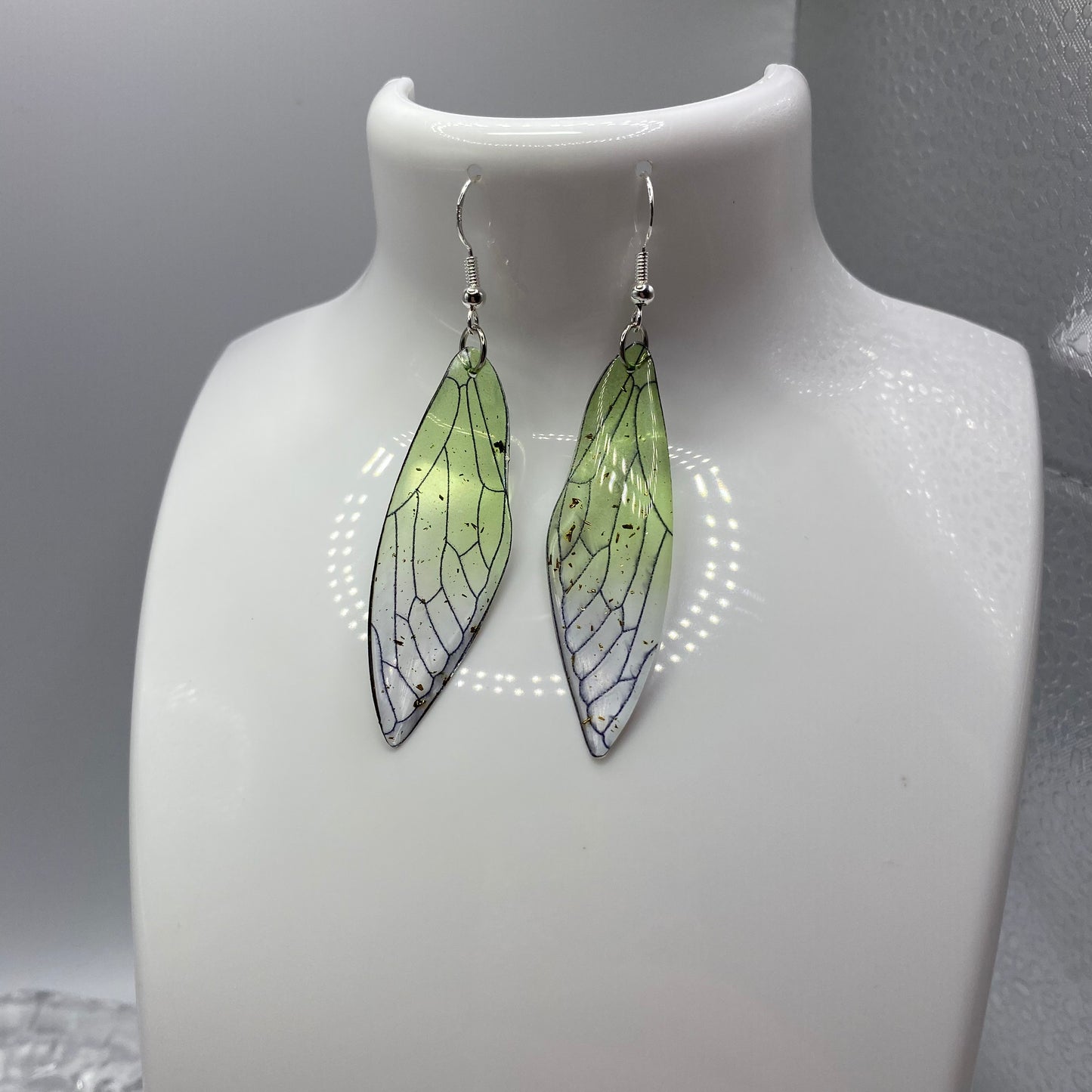 Big Green Fairy Wing Earrings