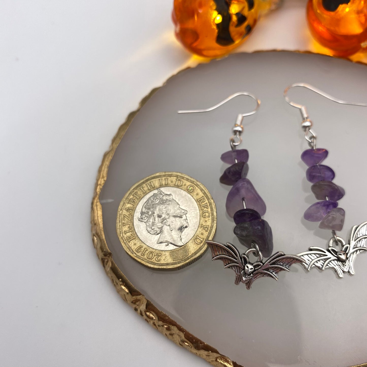 Bat Purple Crystal Earrings