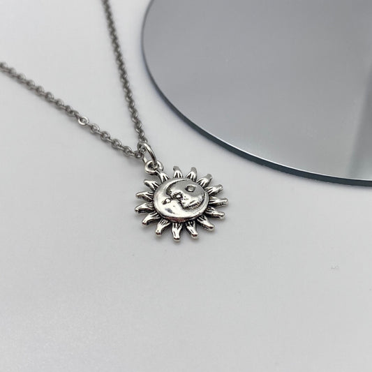 Small Silver Sun and Moon Necklace