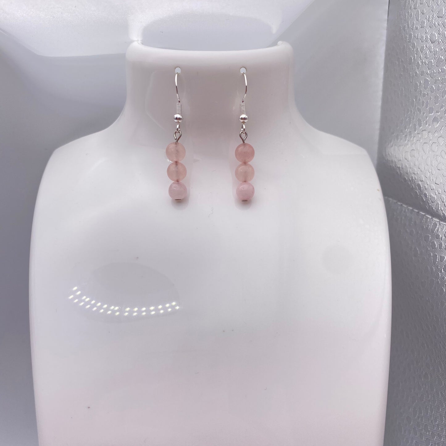 Round Rose Quartz Crystal Earrings