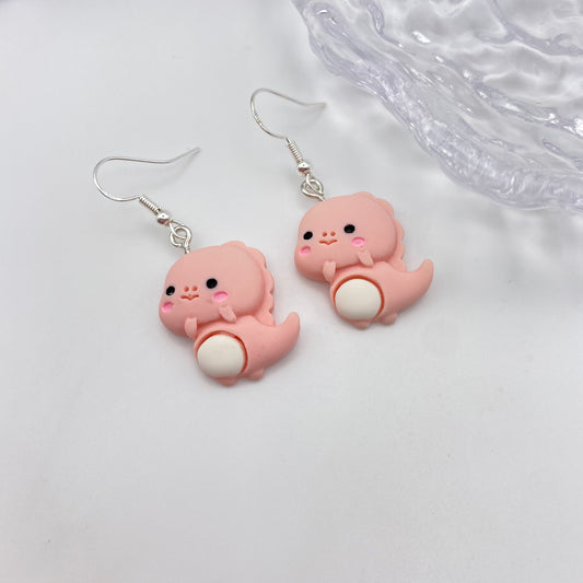 Pink Dinosaur Earrings