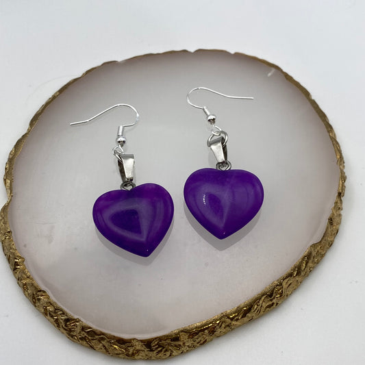 Purple Jade Heart Pendant Earrings