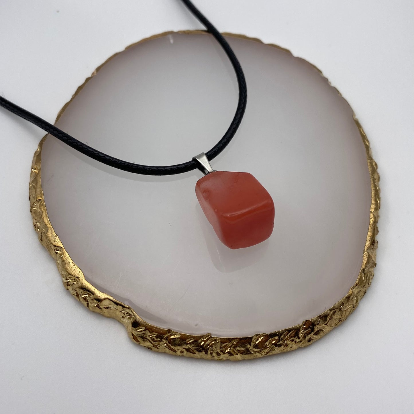 Cherry Quartz Crystal Chunk Necklace on Black Cord