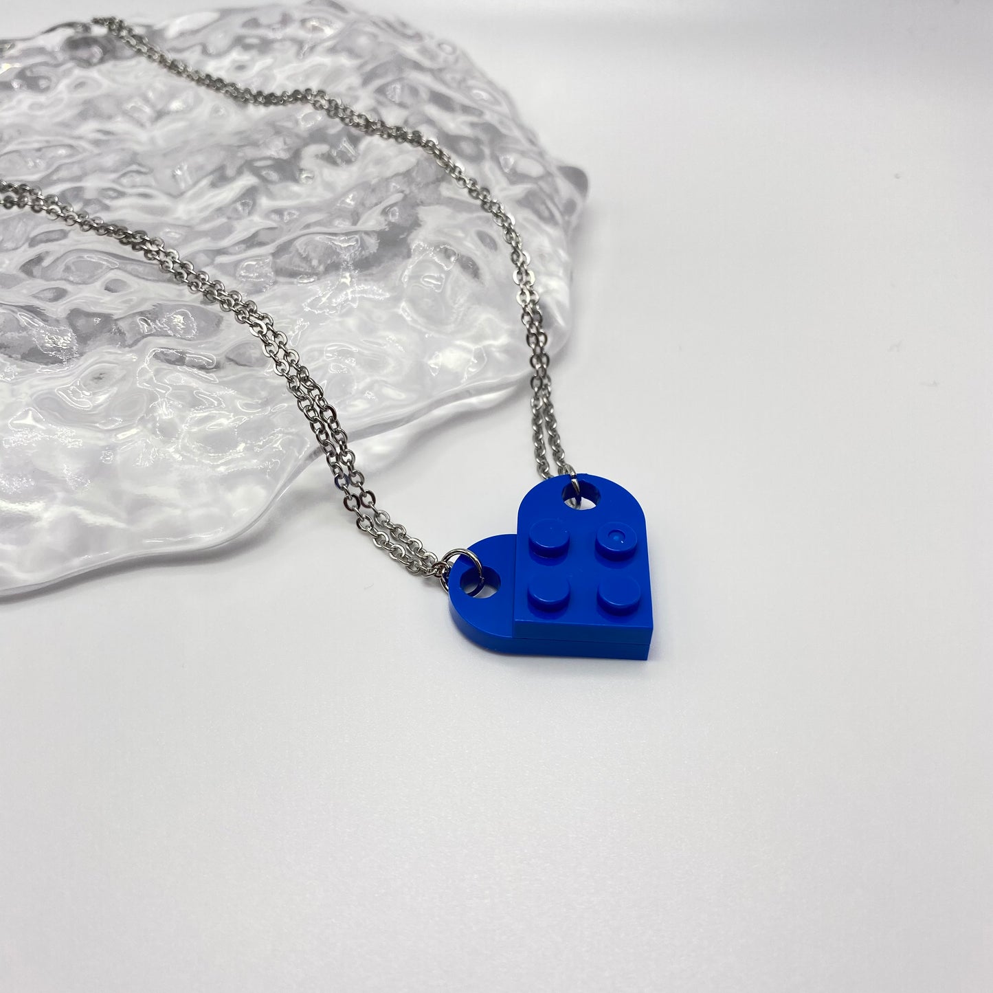 Blue Matching Lego Heart Necklace