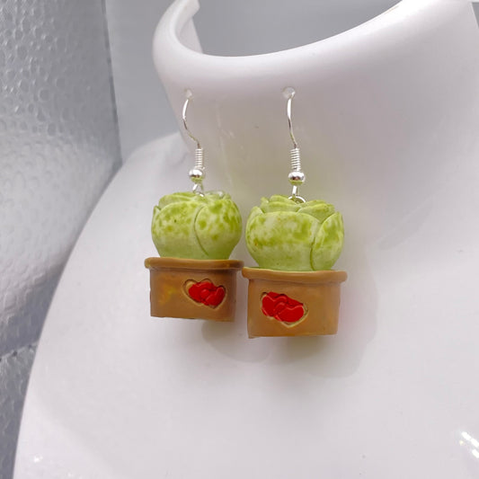 Succulent Heart Pot Earrings