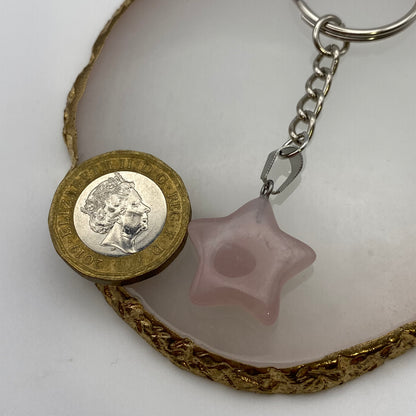 Rose Quartz Star Pendant Keyring