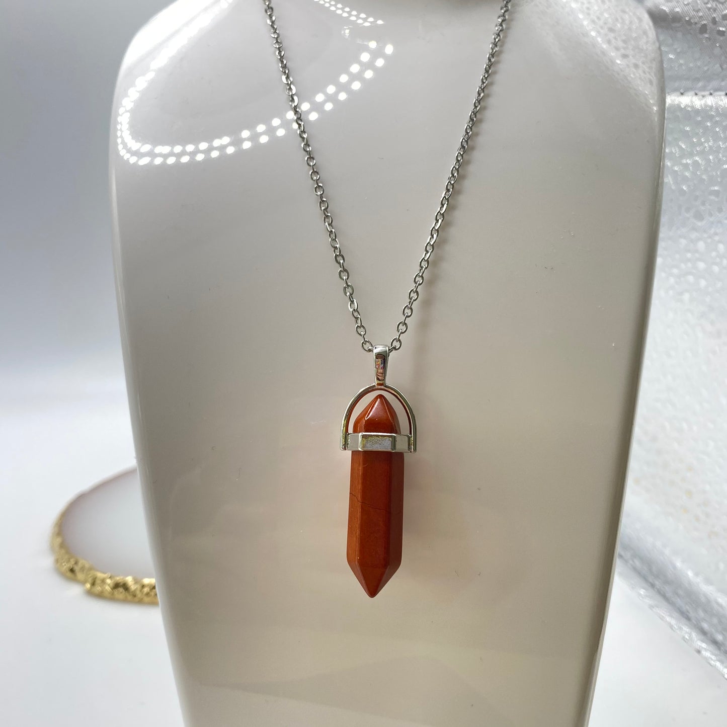 Red Tigers Eye Crystal Pendant Necklace