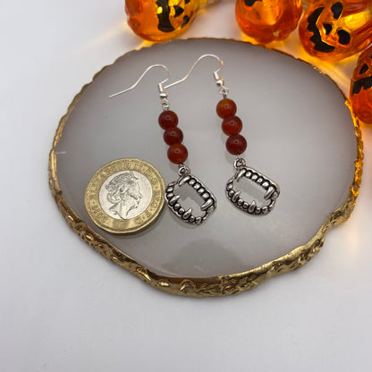 Vampire Teeth Red Round Crystal Earrings