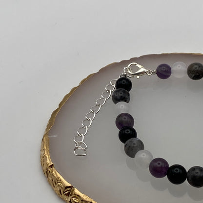 Round Black, Grey, White and Purple Crystal Bracelet