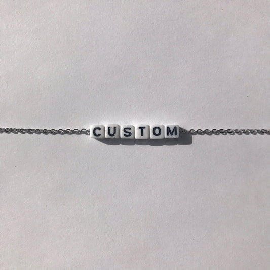 Custom White Blocks / Black Letters Necklace