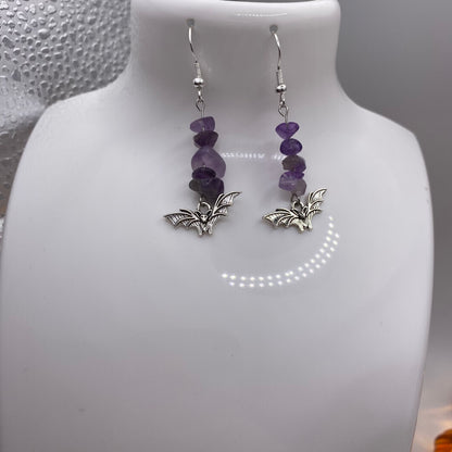 Bat Purple Crystal Earrings