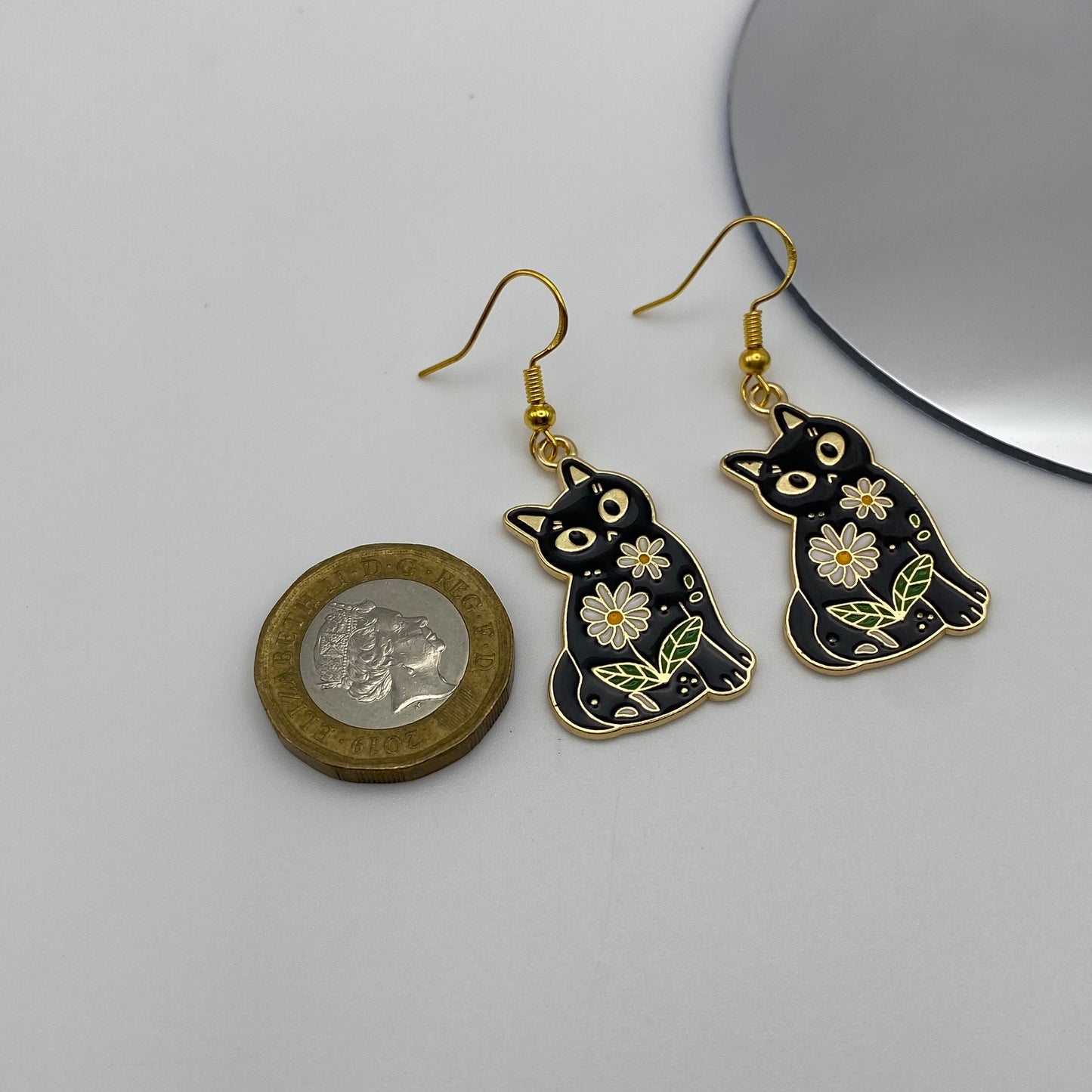 Flower Black Cat Earrings