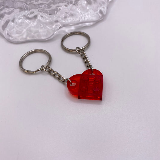 Clear Red Lego Heart Keyring