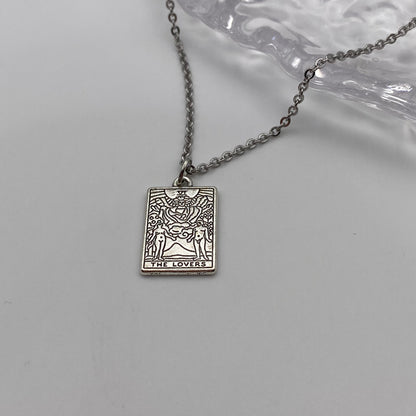 The Lovers Tarot Card Necklace Silver