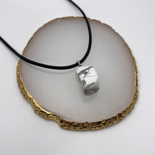 White Howlite Crystal Chunk Necklace on Black Cord