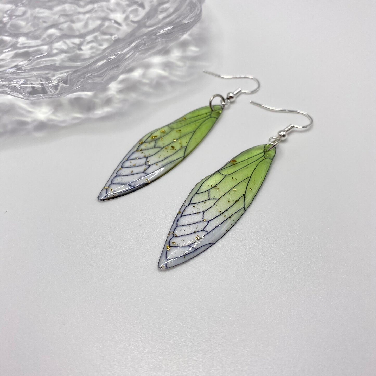 Big Green Fairy Wing Earrings