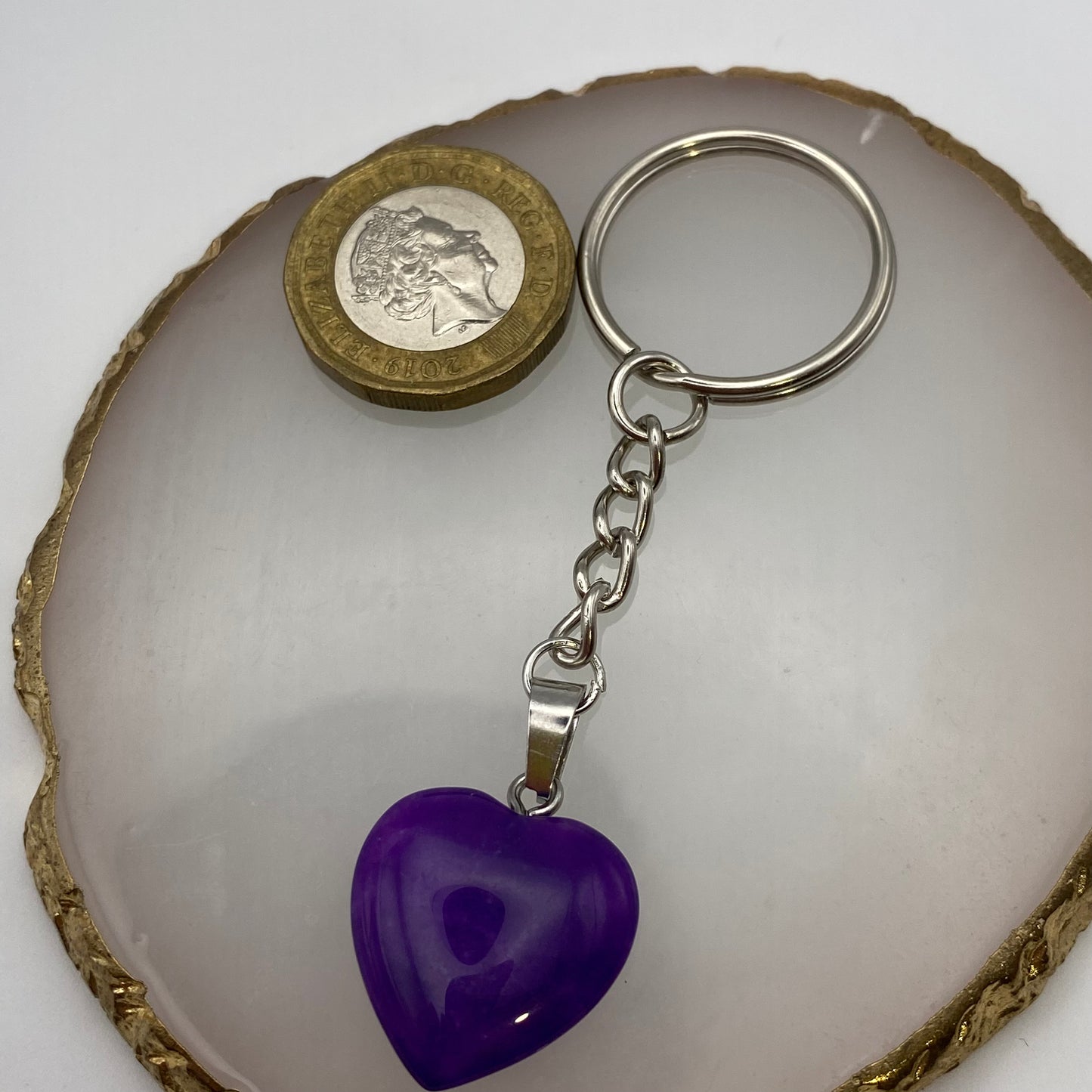 Purple Jade Heart Pendant Heart Keyring