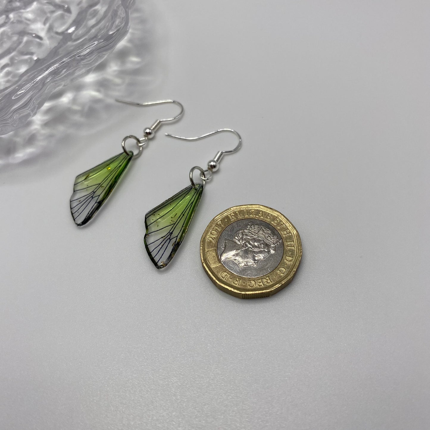 Small Green Fairy Wing Earrings