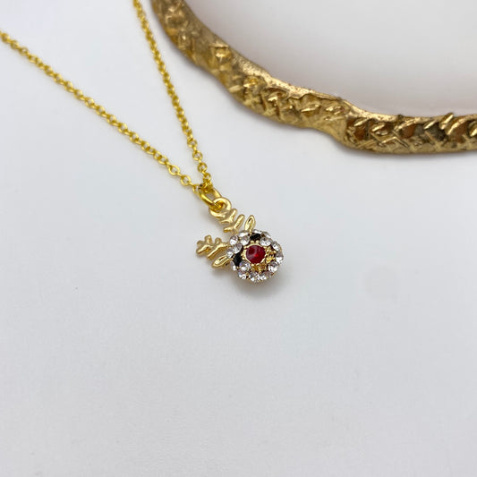 Gold Rudolph Reindeer Face Necklace