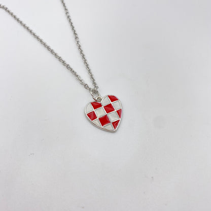 Silver Checkered Heart Necklace